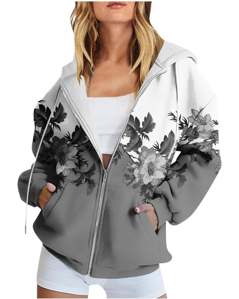 Womens Fall Fashion,Women's Long Sleeve Floral Print Sweatshirt Long Sleeve Pocket Jacket Zipper Hoodie Coat 2-gray $13.53 Ja...