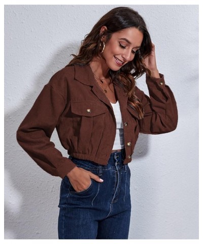 Womens Fall Corduroy Cropped Shackets Button Down Puff Sleeve Lightweight Short Jacket Winter Coat 2-copper $21.65 Jackets