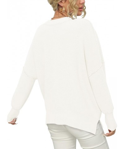 Women Crewneck Batwing Sleeve 2023 Fall Oversized Side Slit Ribbed Knit Pullover Sweater Top White $25.49 Sweaters