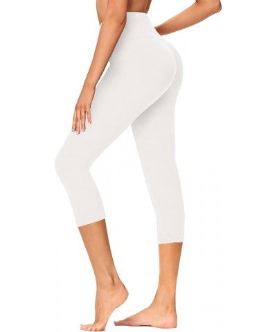 High Waisted Capri Leggings for Women - Soft Slim Yoga Pants with Pockets for Running Cycling Workout B-white $8.09 Activewear