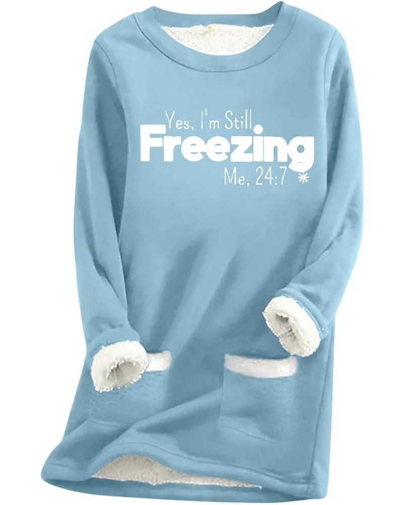 Fleece Lined Sweatshirt Women's Sherpa Lined Sweatshirt Winter Warm Fleece Crewneck Pullover Loungewear 03-sky Blue $10.25 Ac...