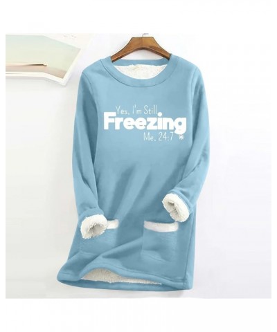 Fleece Lined Sweatshirt Women's Sherpa Lined Sweatshirt Winter Warm Fleece Crewneck Pullover Loungewear 03-sky Blue $10.25 Ac...