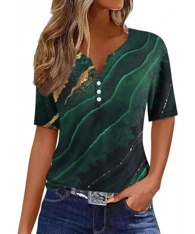 Summer Tops for Women 2024 Vacation Trendy V Neck Boho Short Sleeve Shirts Casual Loose Comfy Tunic Clothes E Dark Green $9.0...