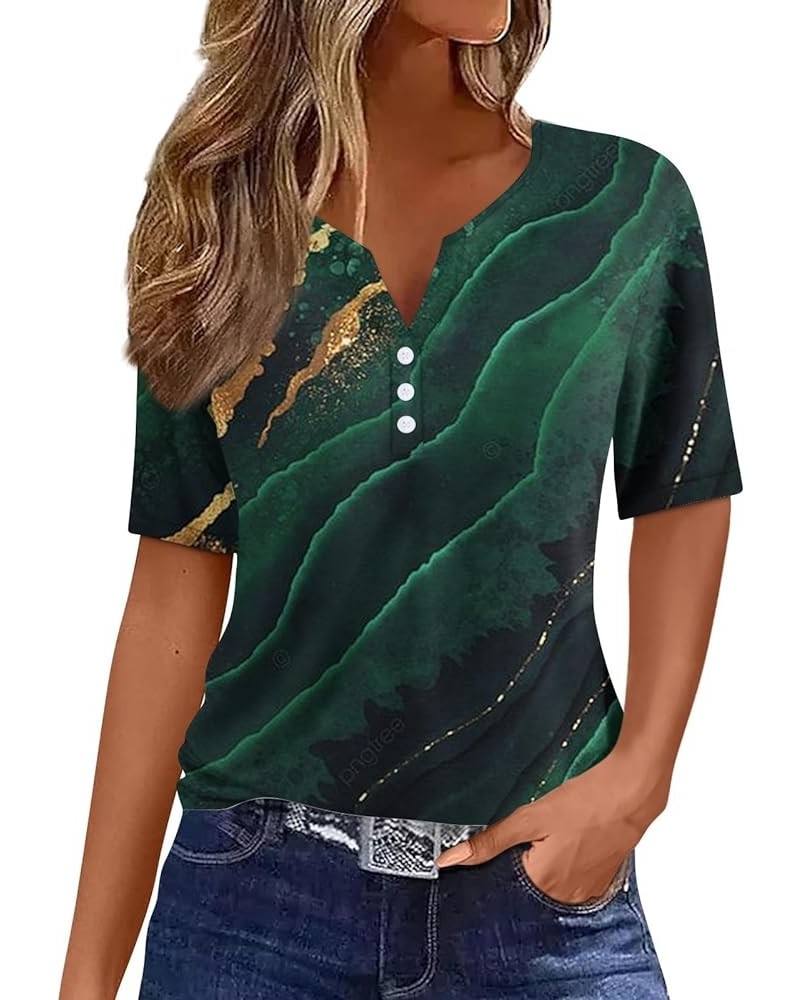 Summer Tops for Women 2024 Vacation Trendy V Neck Boho Short Sleeve Shirts Casual Loose Comfy Tunic Clothes E Dark Green $9.0...