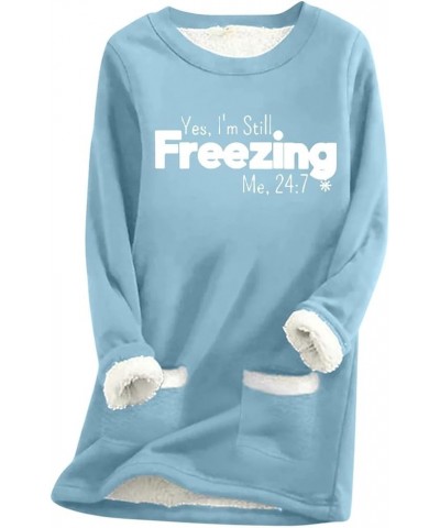 Fleece Lined Sweatshirt Women's Sherpa Lined Sweatshirt Winter Warm Fleece Crewneck Pullover Loungewear 03-sky Blue $10.25 Ac...