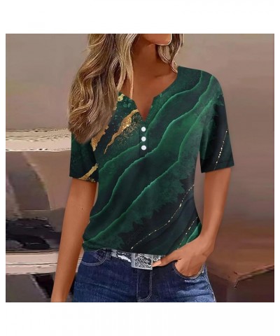 Summer Tops for Women 2024 Vacation Trendy V Neck Boho Short Sleeve Shirts Casual Loose Comfy Tunic Clothes E Dark Green $9.0...