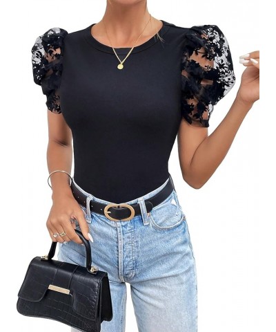 Women's Summer Short Sleeve Round Neck Casual Blouse Tops Black Solid $17.87 Blouses