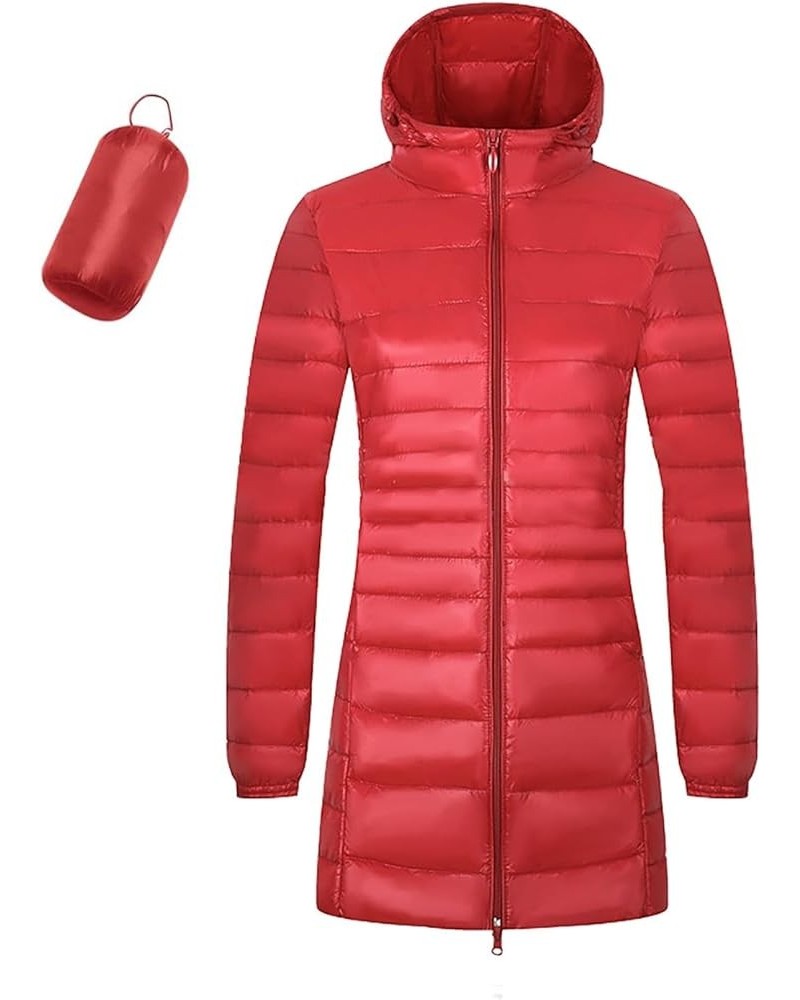 Women's Packable Puffer Jackets Mid Length Plus Size Down Coat Hooded Stand Collar Full Zip Slim Fit Warm Winter Coats Red $2...