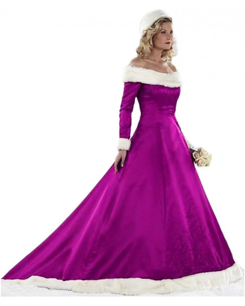 Women's Long Sleeves Bridal Dresses Red Ball Gown for Christmas Quinceanera Dress Plus Size Winter Wedding Dress Fushsia $51....