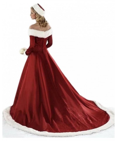 Women's Long Sleeves Bridal Dresses Red Ball Gown for Christmas Quinceanera Dress Plus Size Winter Wedding Dress Fushsia $51....