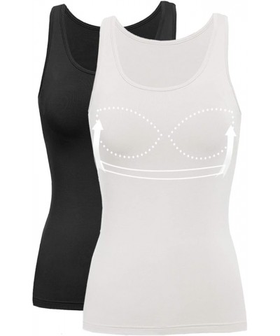 Tank Top with Built in Bra Cup for Women Casual Wide Strap Sleevless Layer Camisole Yoga Top Pack S-3XL White - Black $10.75 ...