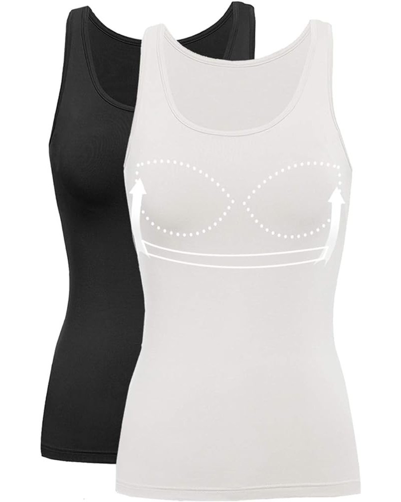 Tank Top with Built in Bra Cup for Women Casual Wide Strap Sleevless Layer Camisole Yoga Top Pack S-3XL White - Black $10.75 ...