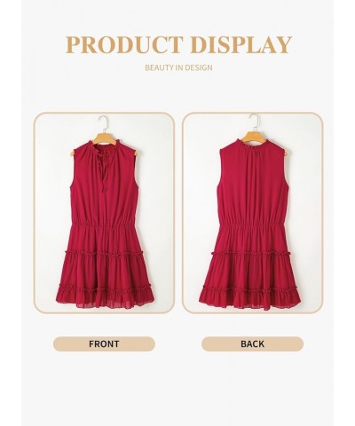 Womens Plus Size Sleeveless V Neck Drawstring Ruffle Tiered Chiffon Mini Short Dresses,(1X-5X) B Red $17.04 Dresses