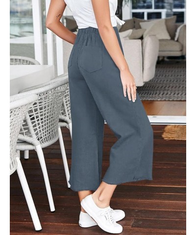 Womens Capri Wide Leg Pants Casual High Waist Linen Palazzo Pants Loose Summer Slacks with Pockets 2024 Blue Grey $20.99 Pants