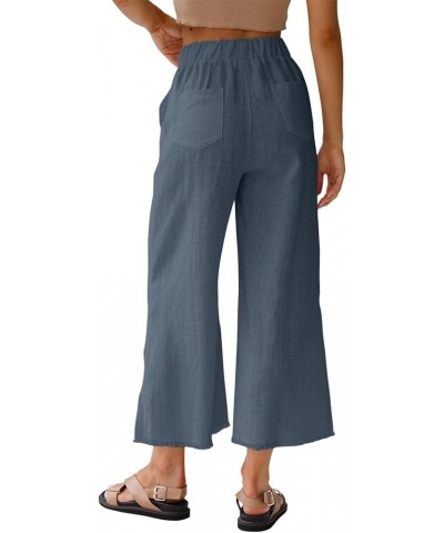 Womens Capri Wide Leg Pants Casual High Waist Linen Palazzo Pants Loose Summer Slacks with Pockets 2024 Blue Grey $20.99 Pants