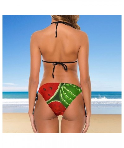 Women's 3D Printed Halter Triangle Tie Side Bikini Set Two Piece Swimsuits Green,red $14.24 Swimsuits