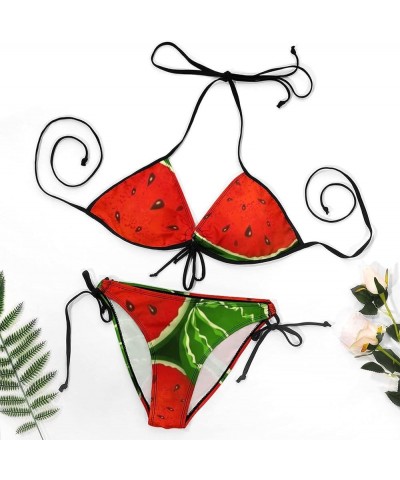 Women's 3D Printed Halter Triangle Tie Side Bikini Set Two Piece Swimsuits Green,red $14.24 Swimsuits