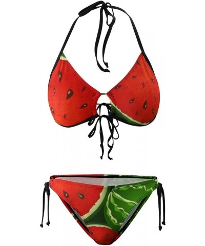 Women's 3D Printed Halter Triangle Tie Side Bikini Set Two Piece Swimsuits Green,red $14.24 Swimsuits