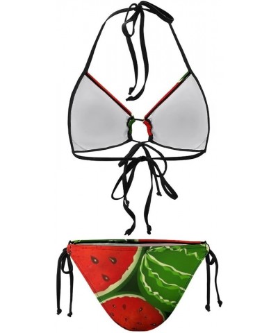 Women's 3D Printed Halter Triangle Tie Side Bikini Set Two Piece Swimsuits Green,red $14.24 Swimsuits