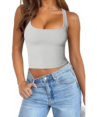 Womens Solid Square Neck Sleevless Crop Tops Summer Casual Basic Racerback Tank Tops White $9.17 Tanks