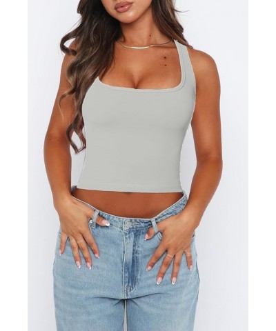 Womens Solid Square Neck Sleevless Crop Tops Summer Casual Basic Racerback Tank Tops White $9.17 Tanks