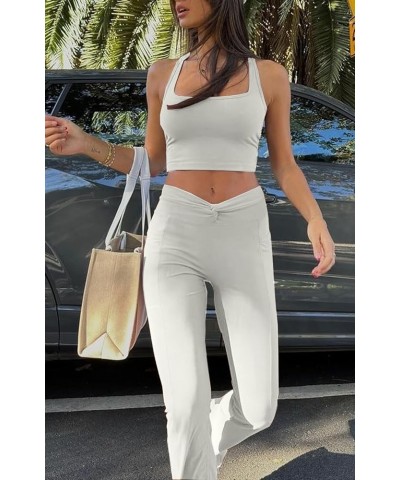 Womens Solid Square Neck Sleevless Crop Tops Summer Casual Basic Racerback Tank Tops White $9.17 Tanks