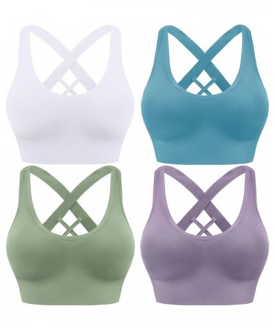 Sports Bras for Women High Impact Cross Back Strappy Bras Cropped Padded Seamless Workout Yoga Bras Set Blue White Purple Gre...