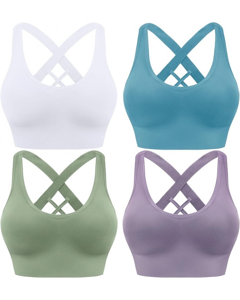 Sports Bras for Women High Impact Cross Back Strappy Bras Cropped Padded Seamless Workout Yoga Bras Set Blue White Purple Gre...