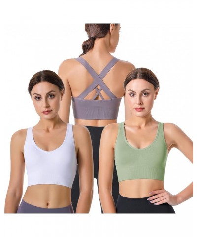 Sports Bras for Women High Impact Cross Back Strappy Bras Cropped Padded Seamless Workout Yoga Bras Set Blue White Purple Gre...