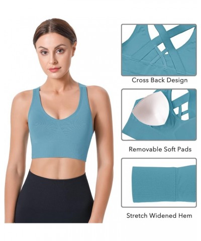 Sports Bras for Women High Impact Cross Back Strappy Bras Cropped Padded Seamless Workout Yoga Bras Set Blue White Purple Gre...