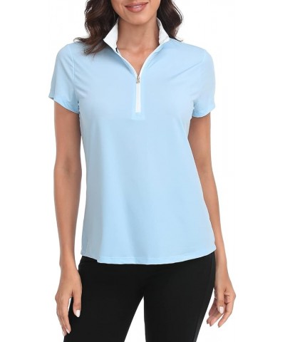 Women's Golf Polo Shirts Short Sleeve Tennis Shirt UPF 30 Quarter Zip Up Sporty Blue / White $16.40 Shirts