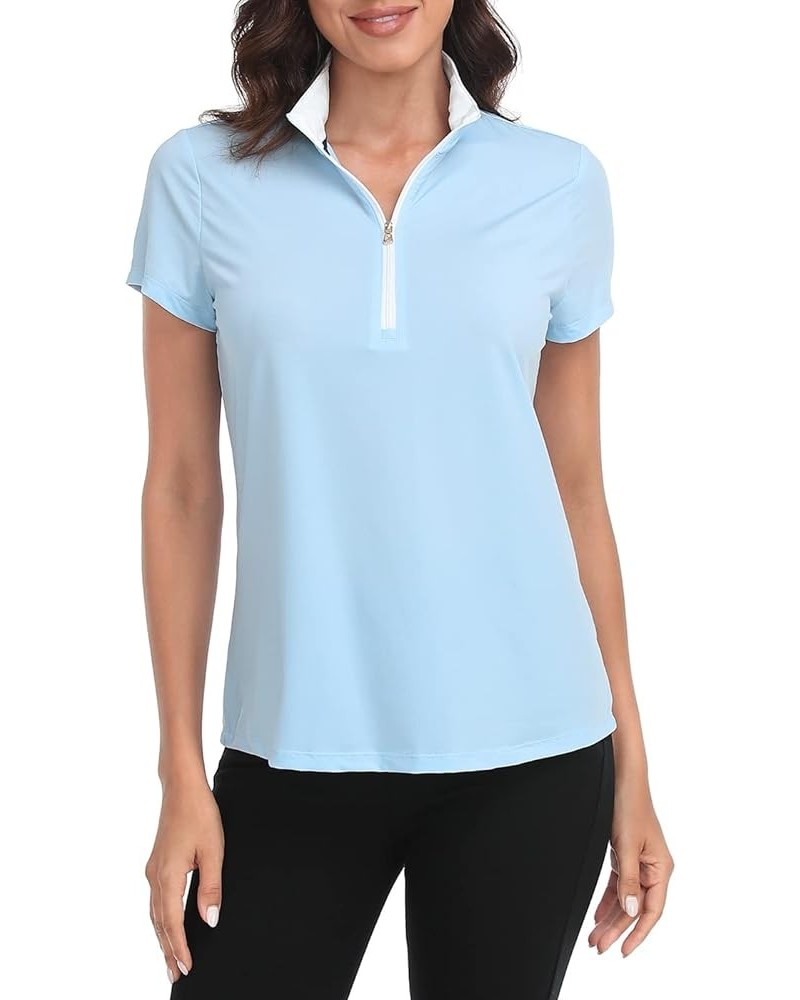 Women's Golf Polo Shirts Short Sleeve Tennis Shirt UPF 30 Quarter Zip Up Sporty Blue / White $16.40 Shirts