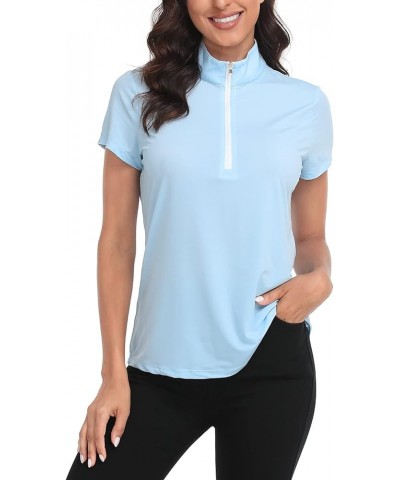 Women's Golf Polo Shirts Short Sleeve Tennis Shirt UPF 30 Quarter Zip Up Sporty Blue / White $16.40 Shirts