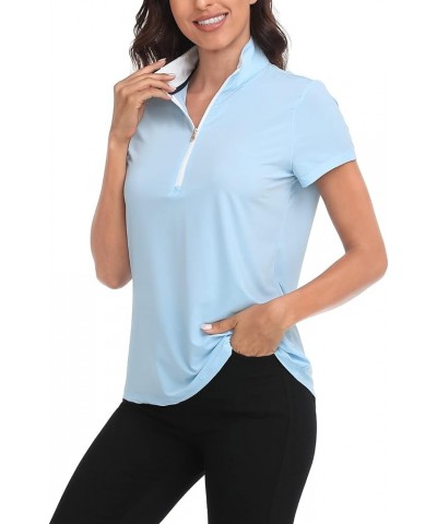 Women's Golf Polo Shirts Short Sleeve Tennis Shirt UPF 30 Quarter Zip Up Sporty Blue / White $16.40 Shirts