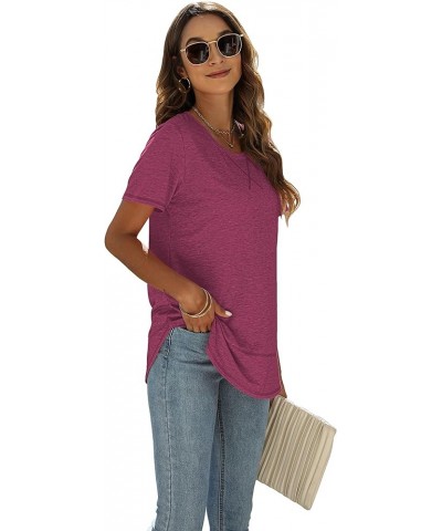 Summer Tops for Women Short Sleeve Crewneck Tshirts Side Split Loose Fit Tunic Shirts Purple $14.49 Tops