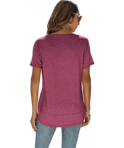 Summer Tops for Women Short Sleeve Crewneck Tshirts Side Split Loose Fit Tunic Shirts Purple $14.49 Tops