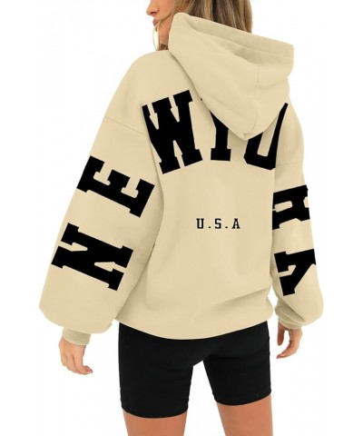 Women's New York Printed Fashion Hoodie Long Sleeved Pullover Hooded Sweatshirt Fall Winter Casual Lightweight Top 3-beige $9...