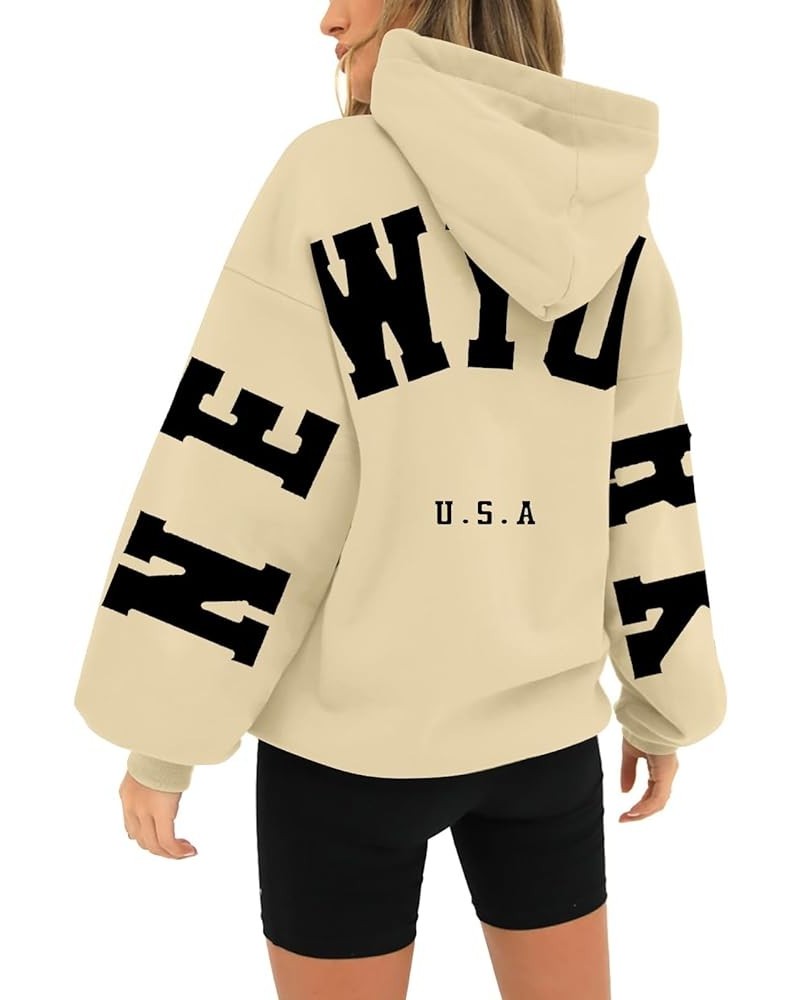 Women's New York Printed Fashion Hoodie Long Sleeved Pullover Hooded Sweatshirt Fall Winter Casual Lightweight Top 3-beige $9...