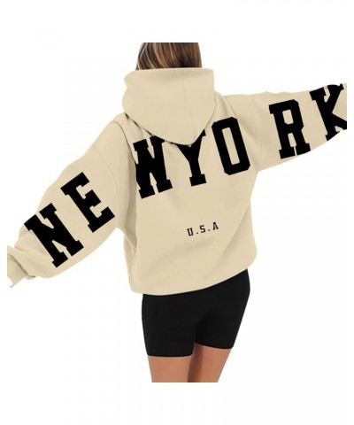 Women's New York Printed Fashion Hoodie Long Sleeved Pullover Hooded Sweatshirt Fall Winter Casual Lightweight Top 3-beige $9...