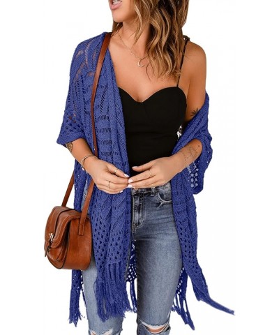 Women's Open Front Knit Sheer Cardigans Summer Boho Lightweight Kimono Cover Ups Blue $17.15 Sweaters