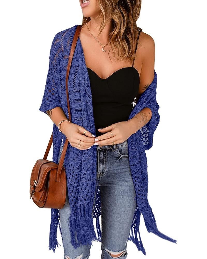 Women's Open Front Knit Sheer Cardigans Summer Boho Lightweight Kimono Cover Ups Blue $17.15 Sweaters