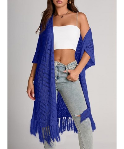 Women's Open Front Knit Sheer Cardigans Summer Boho Lightweight Kimono Cover Ups Blue $17.15 Sweaters