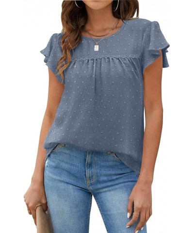 Blouses for Women Crewneck Ruffle Sleeve Flowy Babydoll Shirts Swiss Dot Cute Summer Tops S-2XL 07-haze Blue $11.50 Blouses