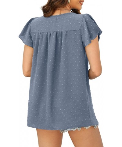 Blouses for Women Crewneck Ruffle Sleeve Flowy Babydoll Shirts Swiss Dot Cute Summer Tops S-2XL 07-haze Blue $11.50 Blouses