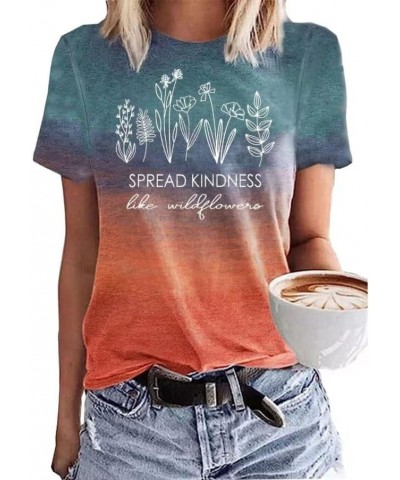 Spread Kindness Shirt for Women Funny Flower Graphic Casual Be Kind Tshirt Short Sleeve Inspirational Tee with Saying Multico...