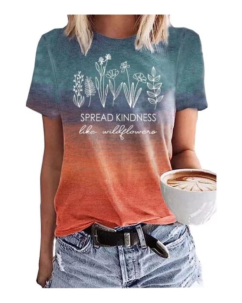 Spread Kindness Shirt for Women Funny Flower Graphic Casual Be Kind Tshirt Short Sleeve Inspirational Tee with Saying Multico...