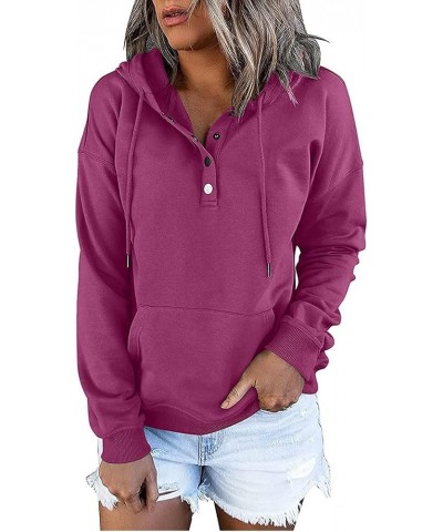 Womens Sweatshirt Fall 2023 Casual Snap Button Drawstring Hoodies Fleece Pullover Long Sleeve Tops Lightweight Pocket A11 Pur...