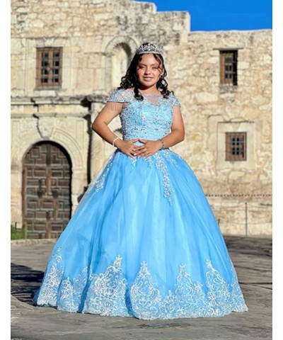 Women's Embroidery Princess Quinceanera Dresses with Wrap Lace Floral Applique Beads Ball Gown Sweet 16 Dresses Aqua $90.89 D...