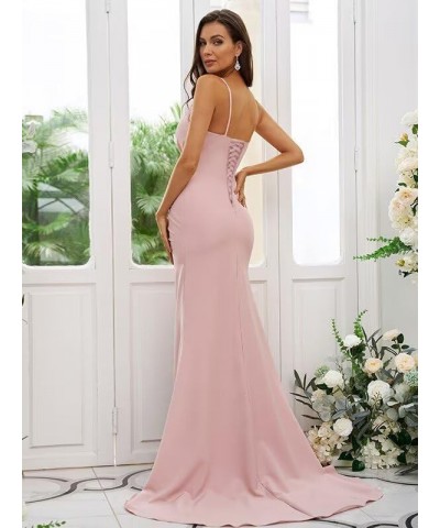 Women's Satin Bridesmaid Dresses Mermaid V-Neck Formal Evening Gowns with Slit Mint Green $35.39 Dresses