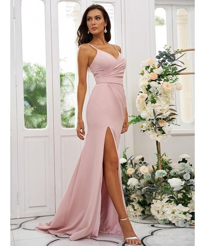 Women's Satin Bridesmaid Dresses Mermaid V-Neck Formal Evening Gowns with Slit Mint Green $35.39 Dresses